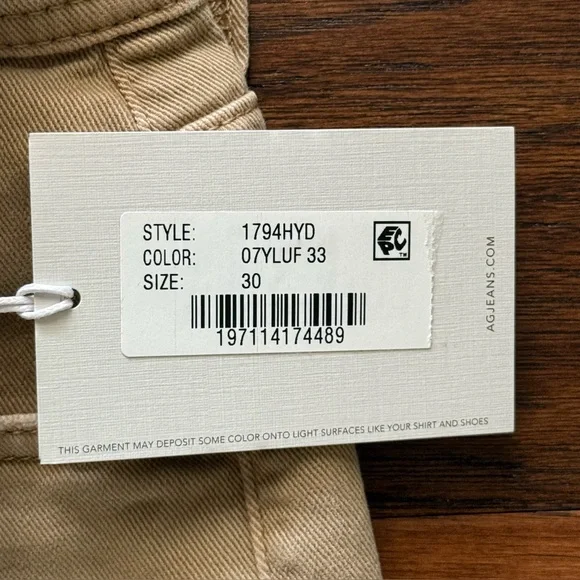 AG Everett Slim Straight Khaki/Beige Jeans 30x33 NWT - Picture 5 of 10